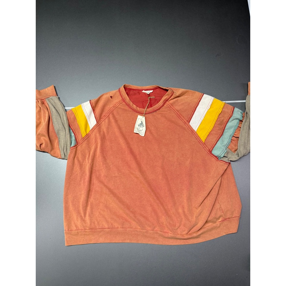 Easel Los Angeles Colorblock Sweatshirt Orange Mixed Media Boho Top 1X NWT